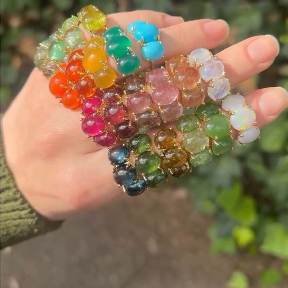 Green and Pink  tourmaline Jumbo Gumdrop   gemstone Rings Set